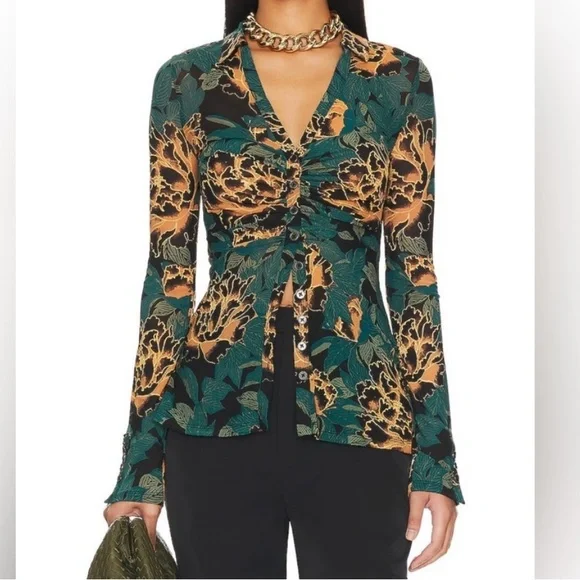 Free People Lucky Shirtee Button-Up Shirt in Black Bloom, Size Large NWT - Picture 2 of 8